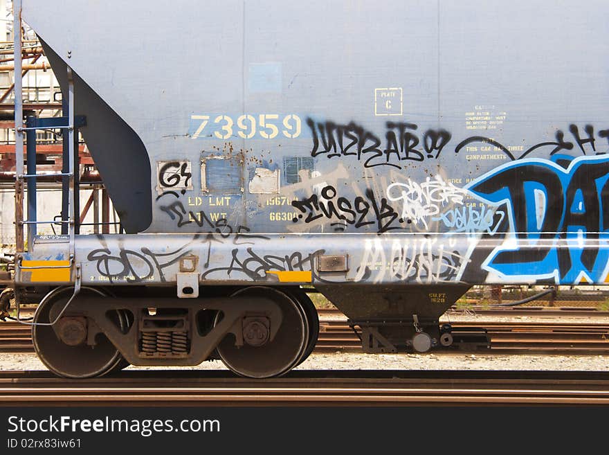 Graffiti on side of railroad car