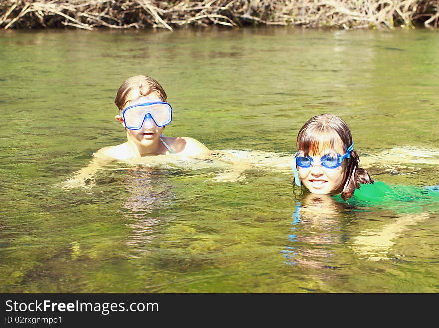 Girls enjoying the river water