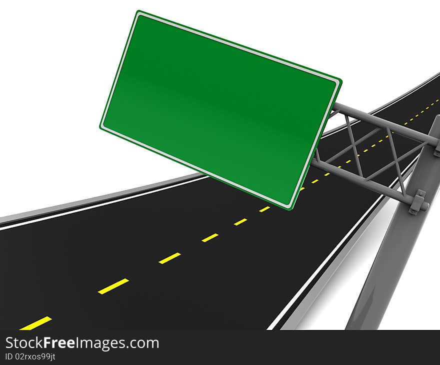 3d illustration of emty road sign with asphalt road