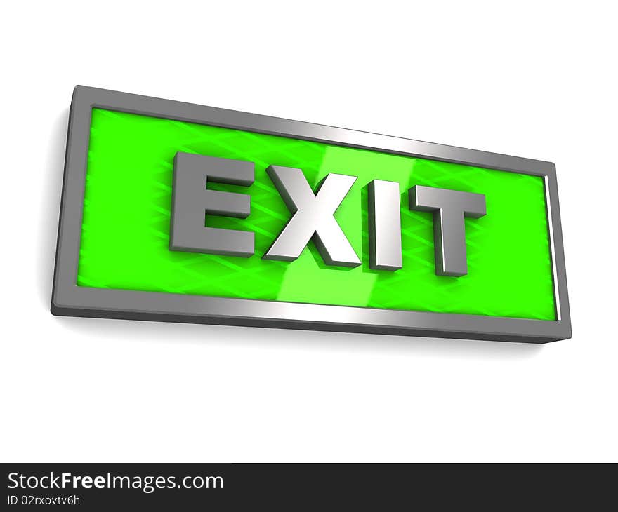 3d illustration of green exit sign over white background