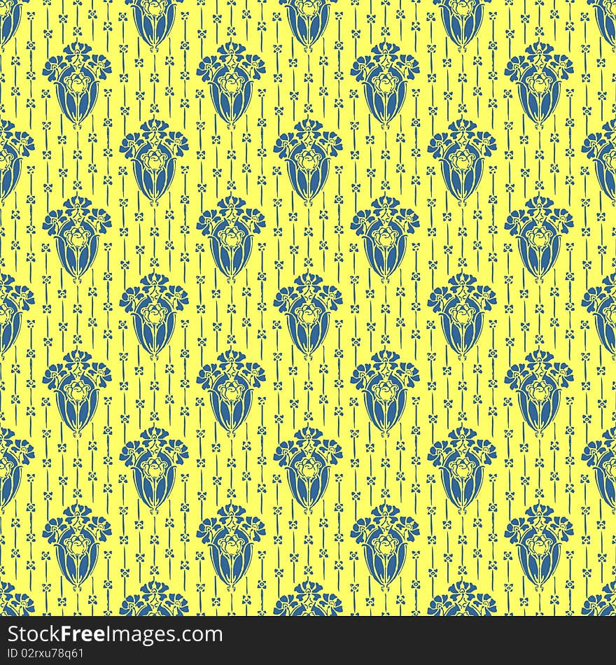 Old seamless background in blue and yellow