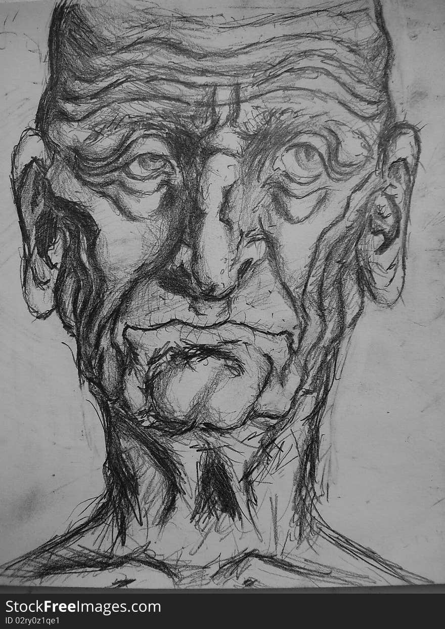 A pencil sketch of an old man