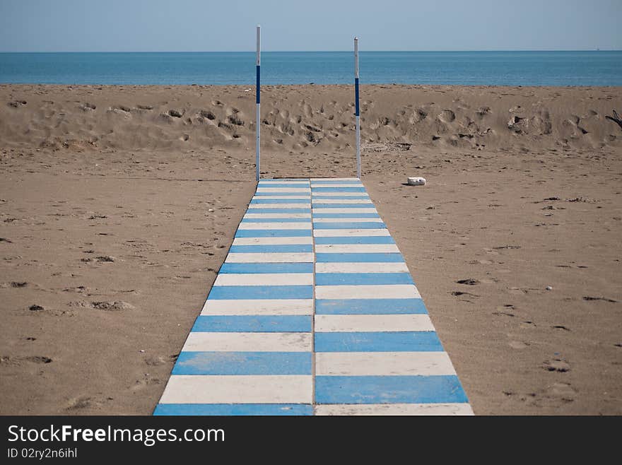 Artificial dune protects the beach from winter storms, the Romagna Riviera, Italy