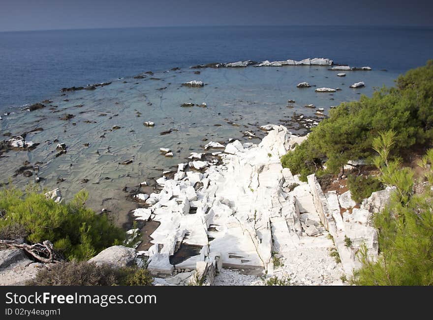 Blocks Of Marble In The Sea On Aliki, Thassos