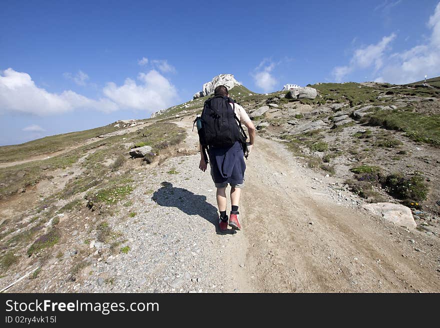 Man trekking in mountains