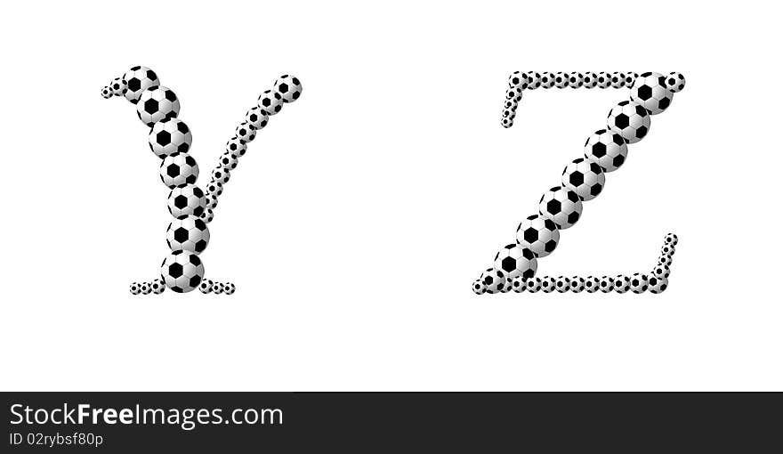 Letter Y,Z from footballs. Isolation on a white background