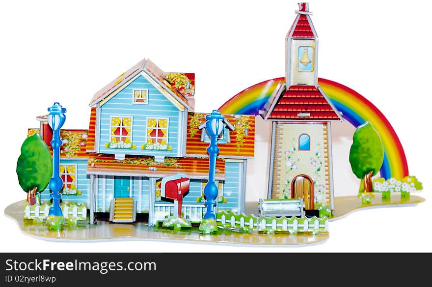 Beautiful, colored toy house. Isolated object.