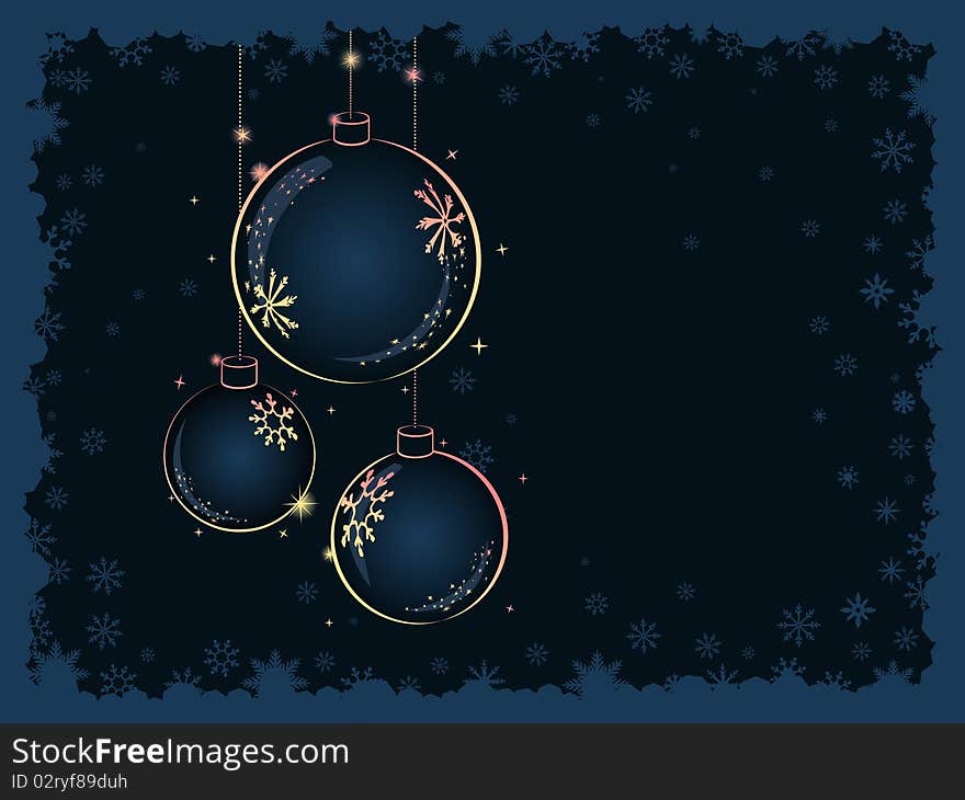 Christmas yellow balls on the dark blue abstract background. Christmas yellow balls on the dark blue abstract background