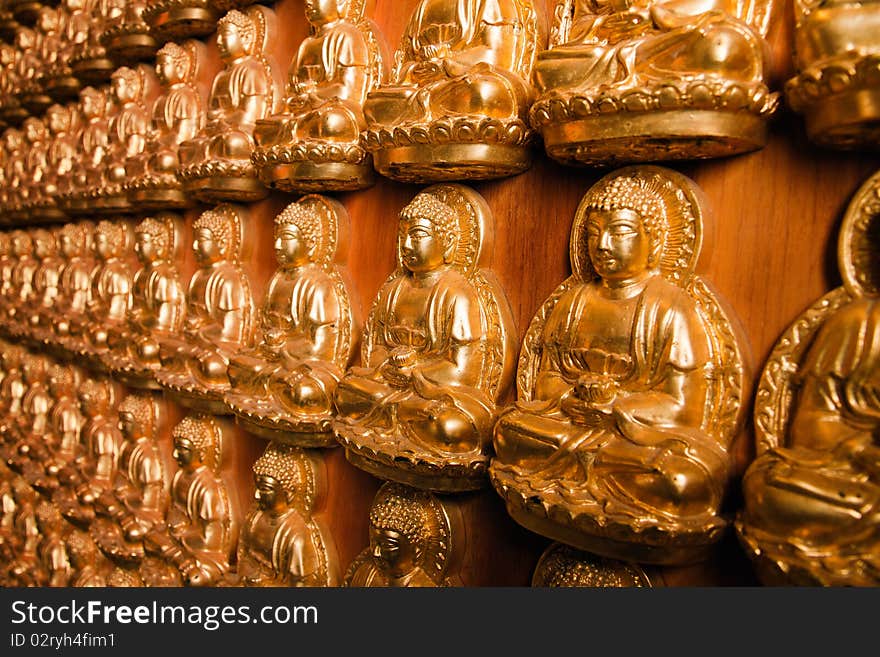 Many golden buddha image