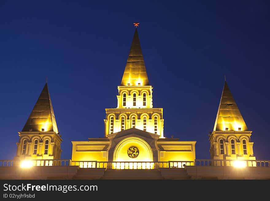 Russian style architecture at night in Manchuria city of China. Russian style architecture at night in Manchuria city of China