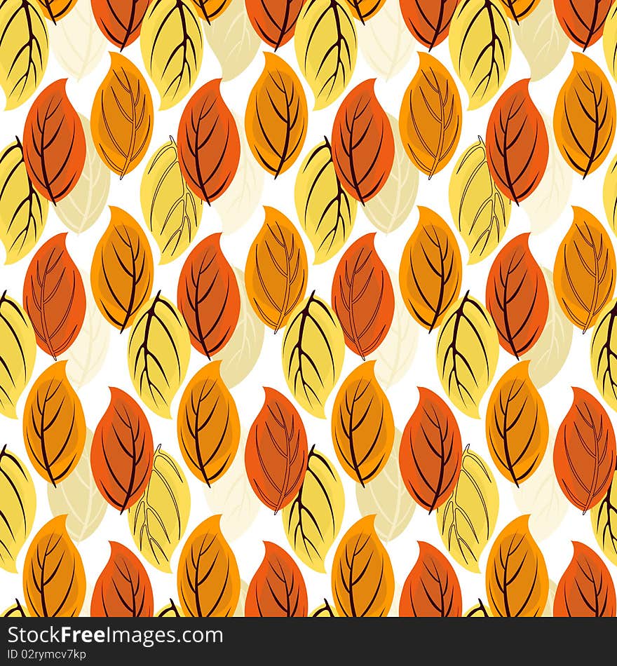 Floral seamless autumn pattern with orange-yellow leaves