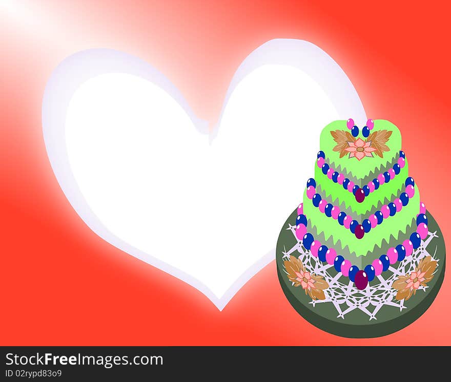 Illustration that represents a wedding cake decorated with flowers and leaves. Illustration that represents a wedding cake decorated with flowers and leaves.