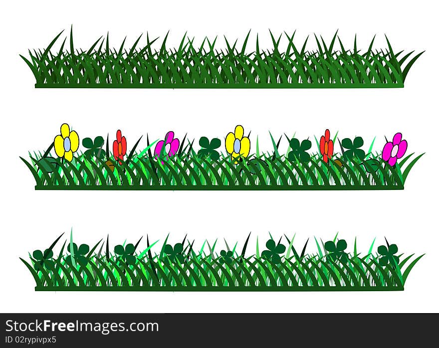 Three examples of grass:rnsimple, with flowers and sharmrocks and only with sharmrocks. Three examples of grass:rnsimple, with flowers and sharmrocks and only with sharmrocks.