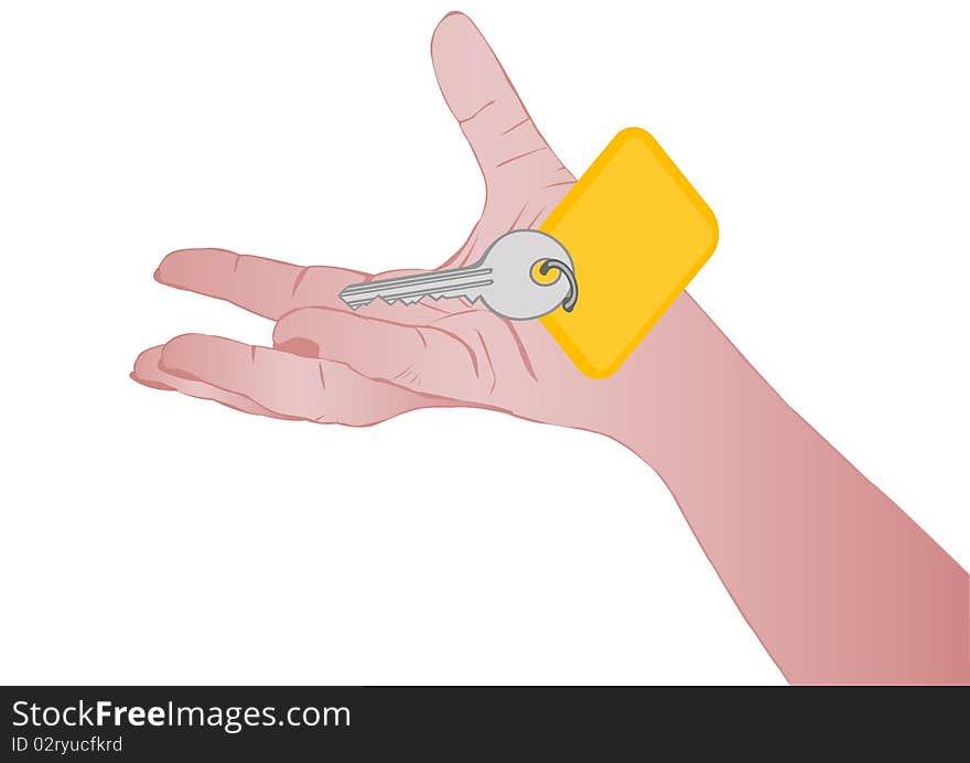 Vector illustration a female hand with key on a white background. Vector illustration a female hand with key on a white background