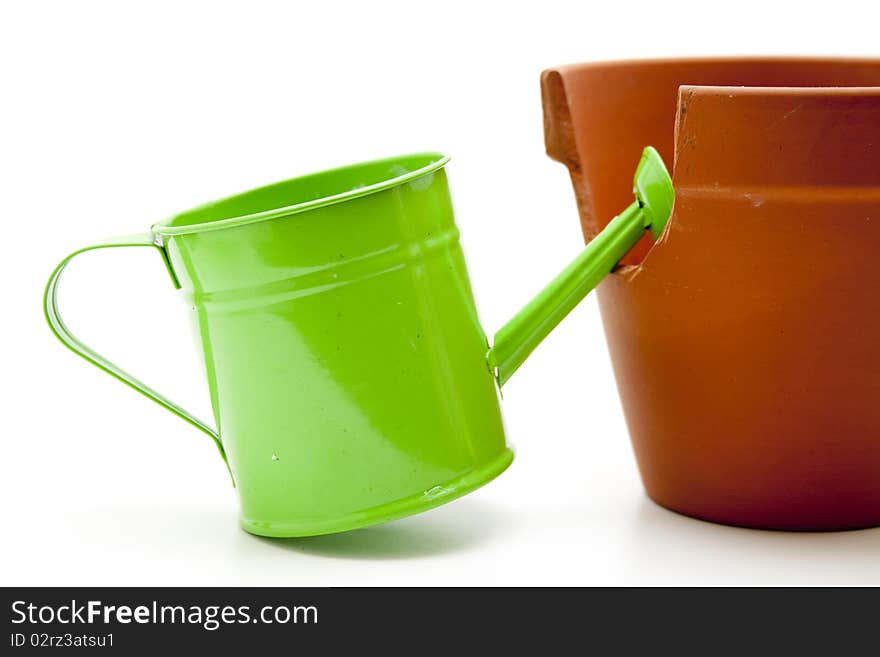 Metal watering can in green. Metal watering can in green