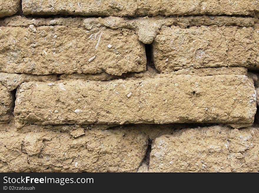 Details of ancient wall constructed with briks made with mud and straw. Details of ancient wall constructed with briks made with mud and straw