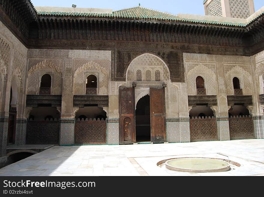 The door into the Koranic school in Fes is open. The door into the Koranic school in Fes is open