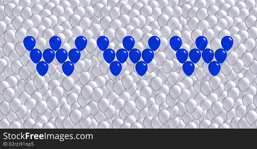 Blue balloons make inscription WWW on a background from white balloons. Blue balloons make inscription WWW on a background from white balloons