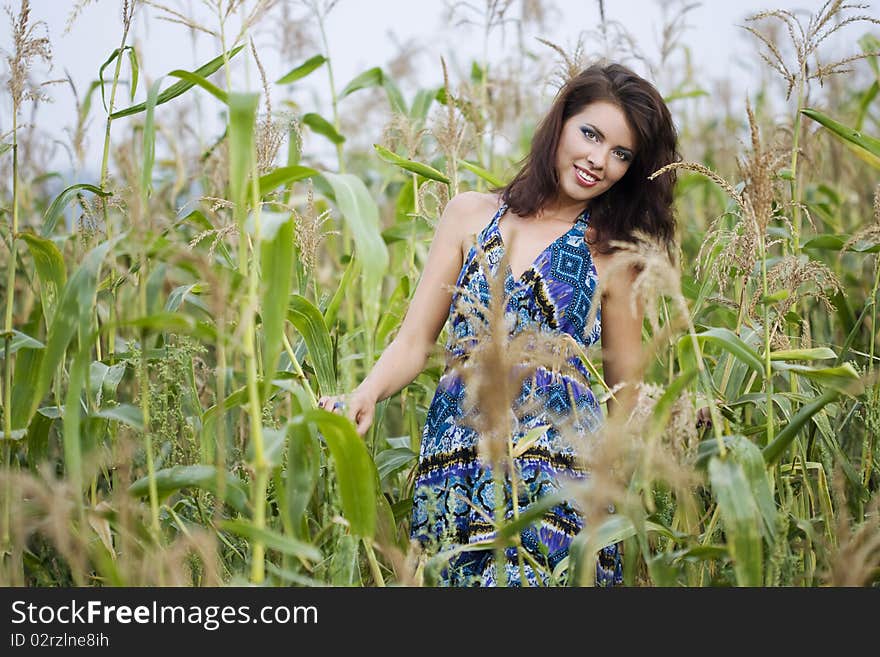 Beautiful woman in corn field