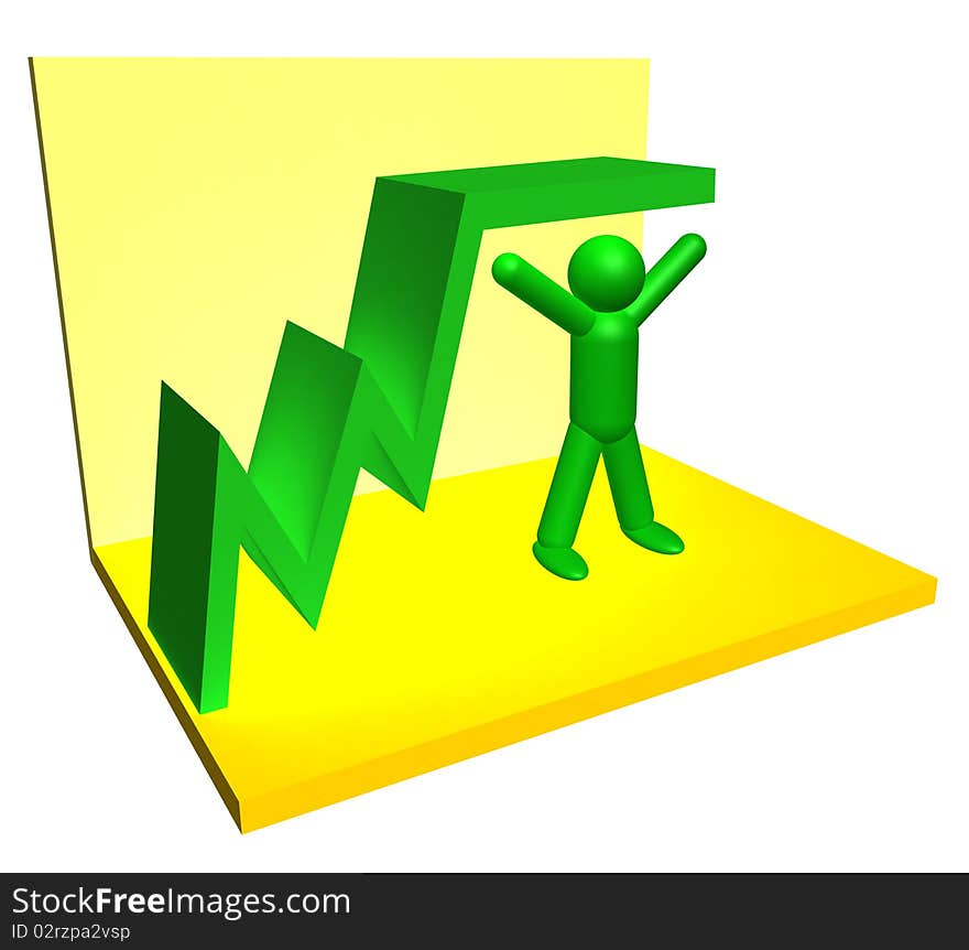 3D figure of man with chart line. 3D figure of man with chart line