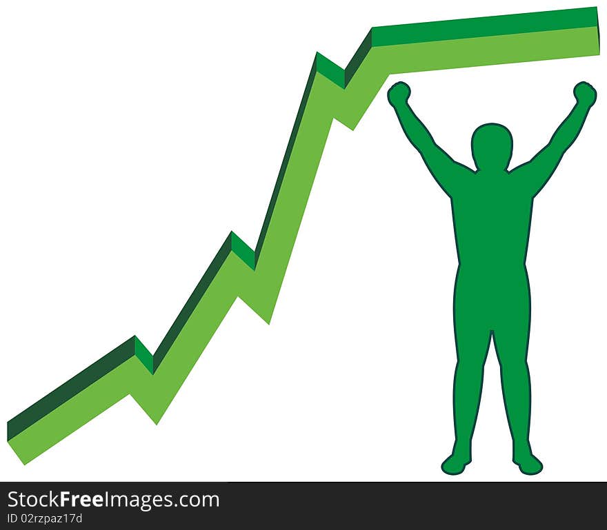 Man contours and green chart line