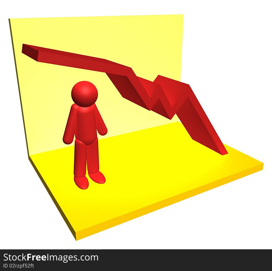 3D figure of man with chart line. 3D figure of man with chart line