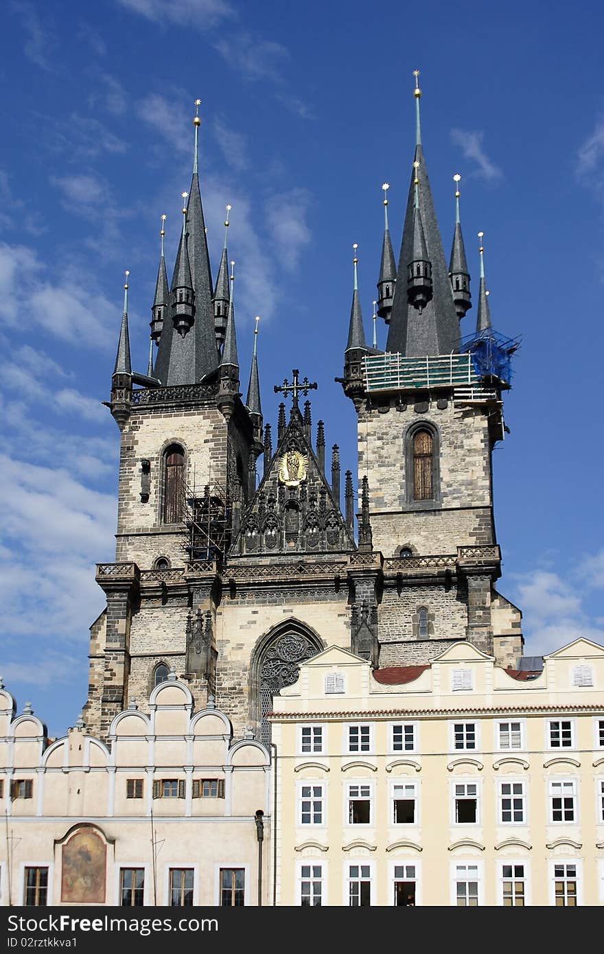 View of St. Teyn gothic cathedral on Old Town square, Prague, Czech Republic