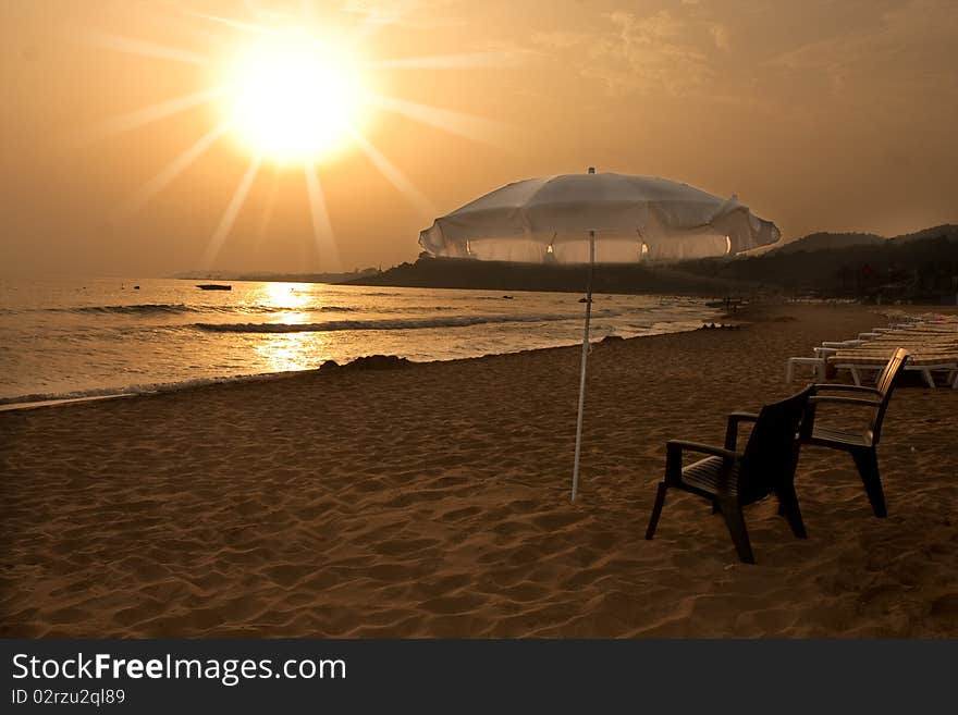 Beautiful evening sunset on the Mediterranean coast. Beautiful evening sunset on the Mediterranean coast