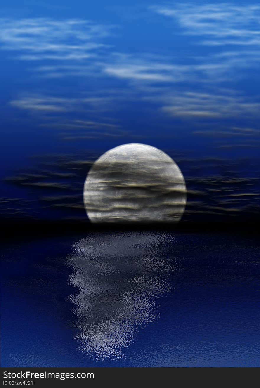 Moon with reflection at sea. Moon with reflection at sea