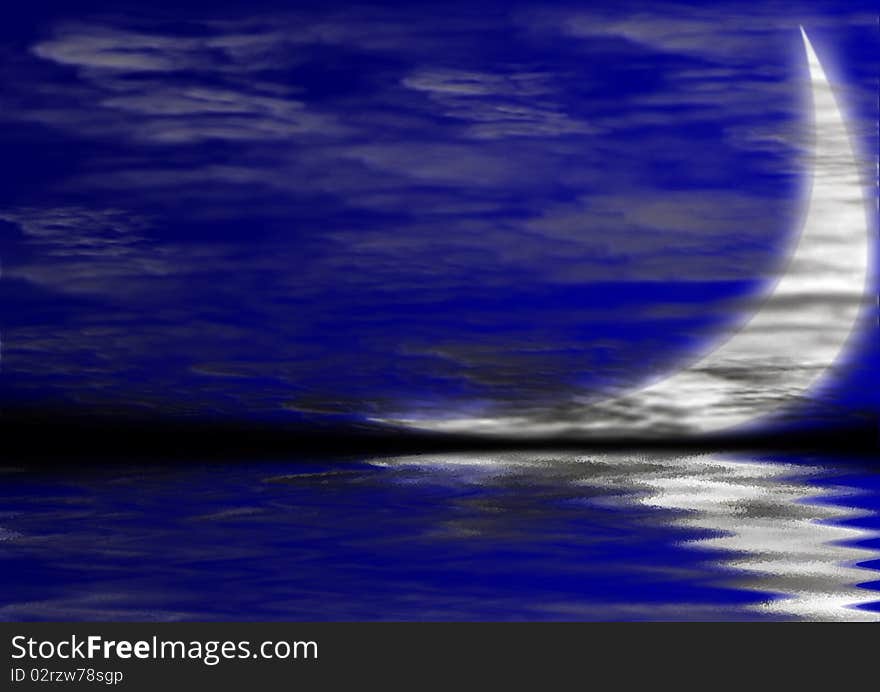 Moon with reflection at sea. Moon with reflection at sea