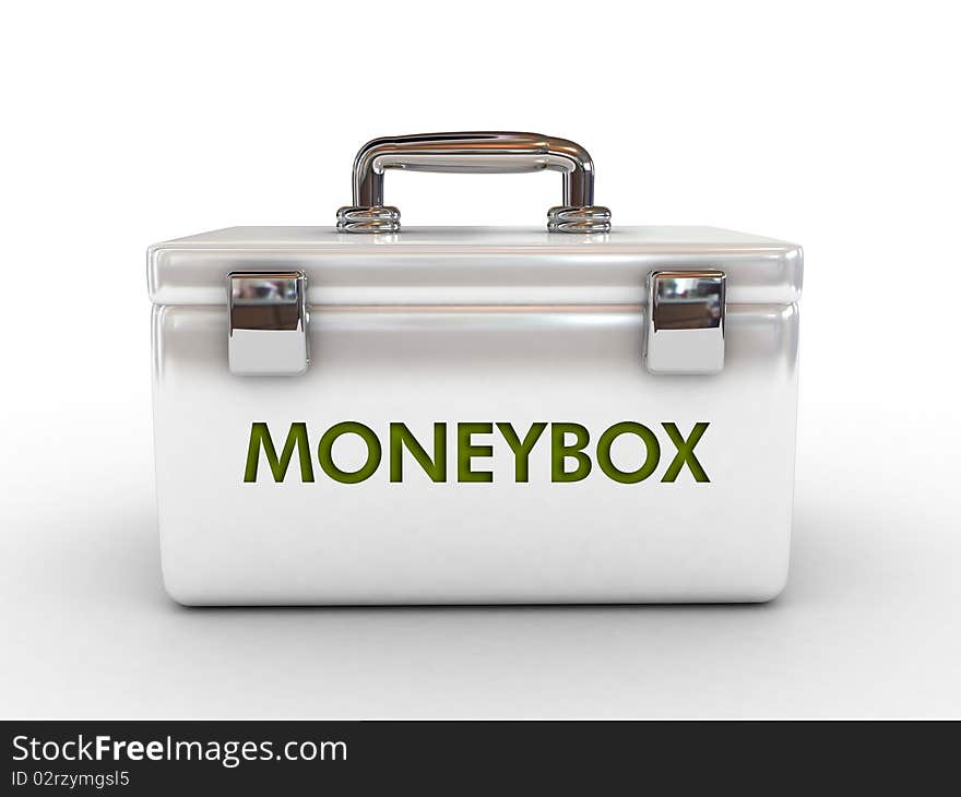 White box with moneybox text-3d rendered