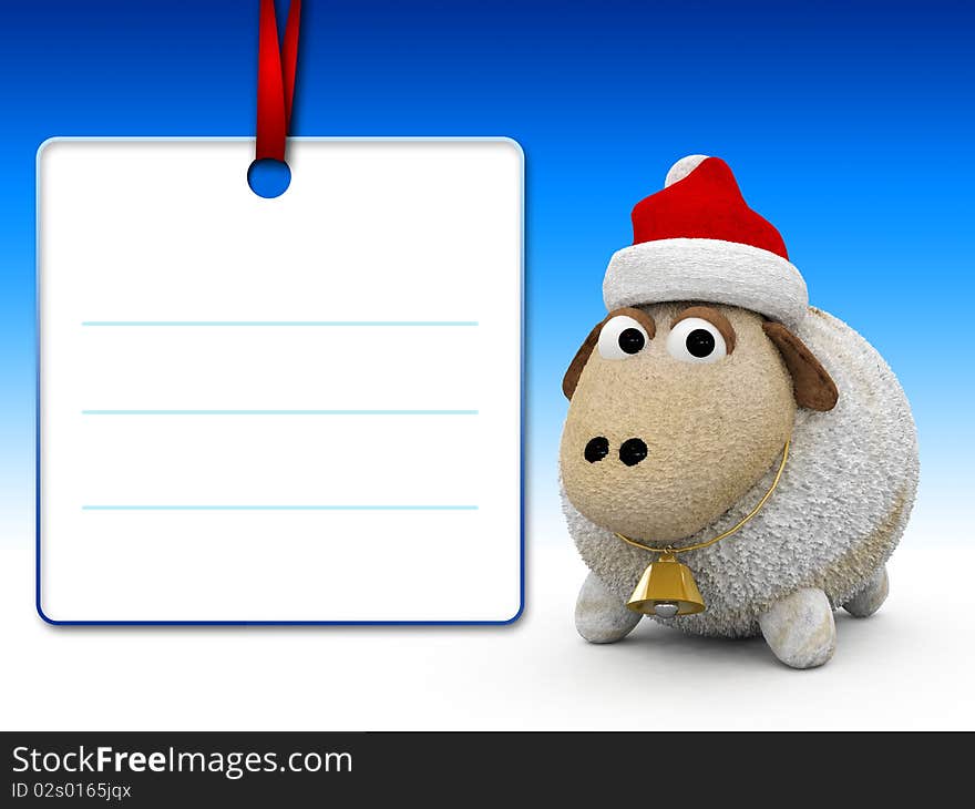 3d character christmas sheep wih blank paper