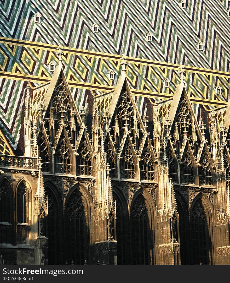 Details of Stephansdom in Vienna during sunset. Details of Stephansdom in Vienna during sunset