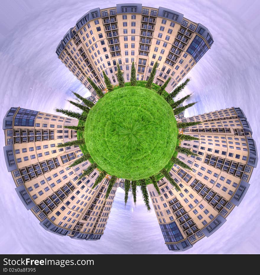 Planet made of Skylines of A residential complex. Planet made of Skylines of A residential complex