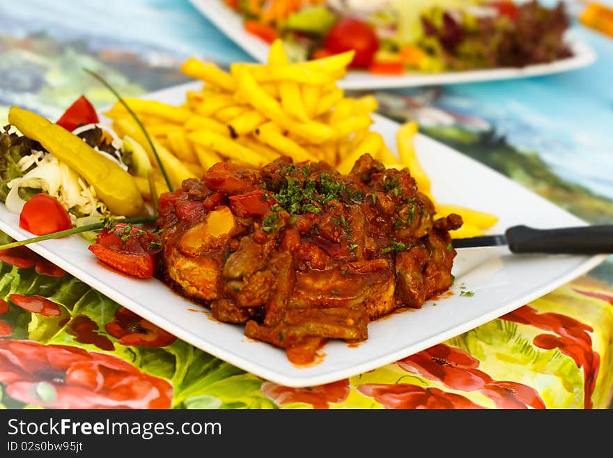 Grilled Steak With Stuffing Of Goose - Liver,slice