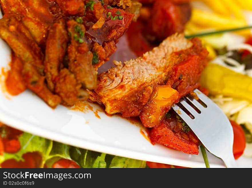 Grilled Steak with Stuffing of Goose - Liver,slice