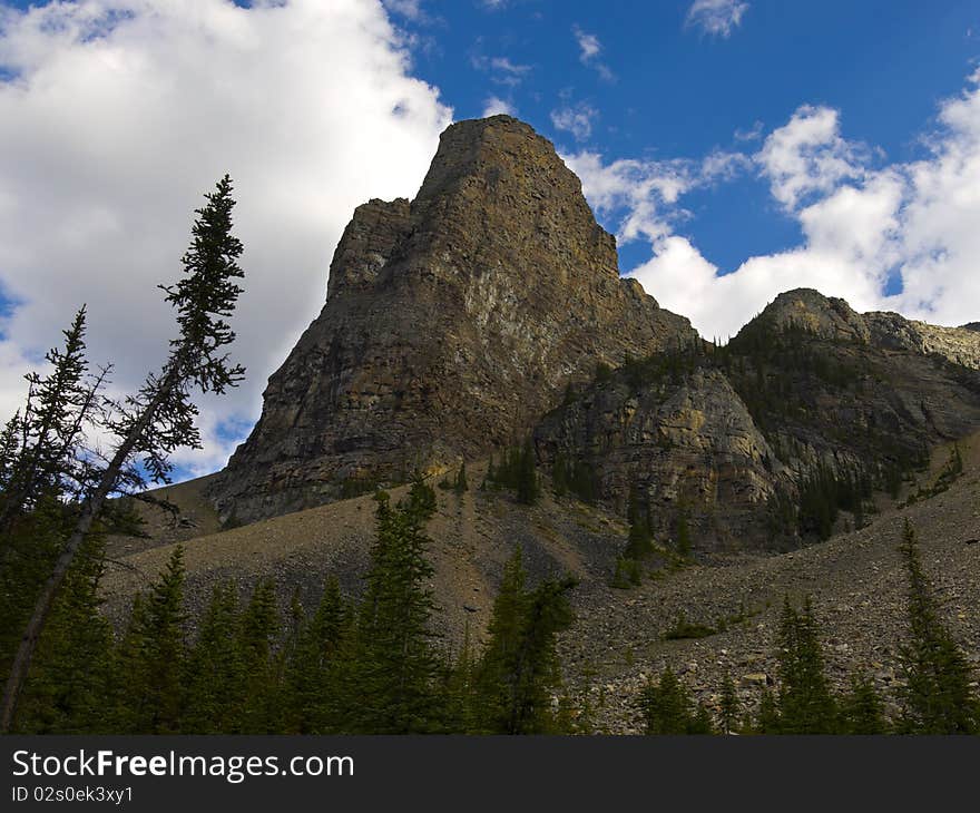 Rockslide scene when hiking at Moraine Lake, Banff National Park, Alberta, Canada