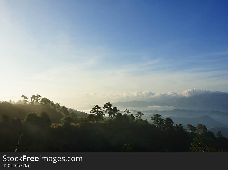 The bright morning at Mae Miey National Park, Tak Province, Thailand