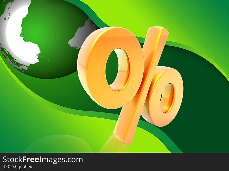 Digital illustration world and percentage in color background