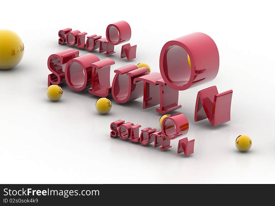 3d rendering of word solution and balls