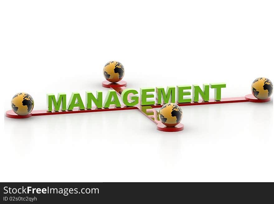 Digital illustration of management word and world. Digital illustration of management word and world