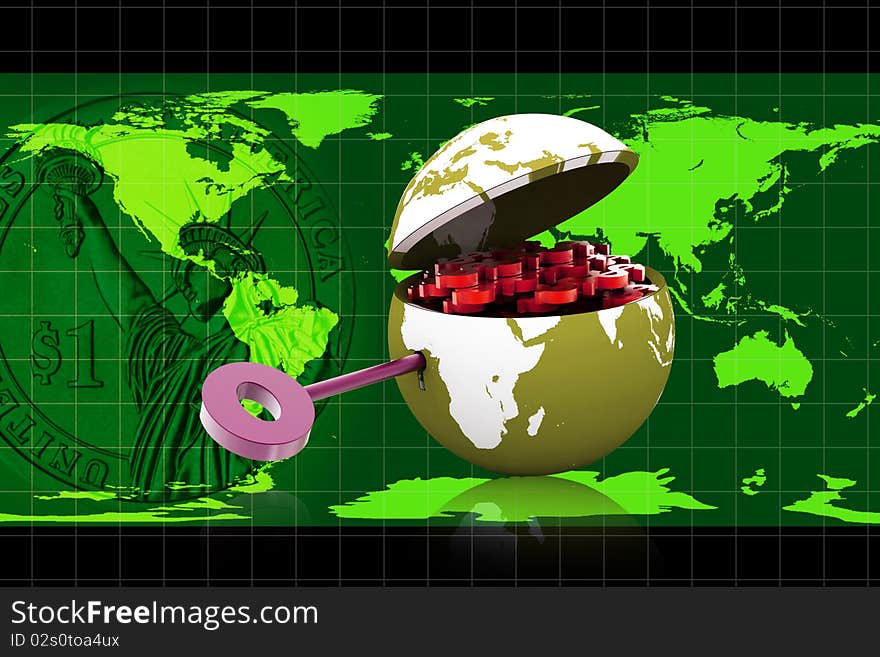 3d globe and key