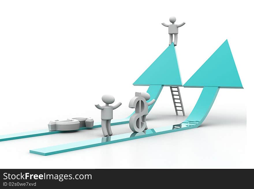 Arrow  and ladder with businessman