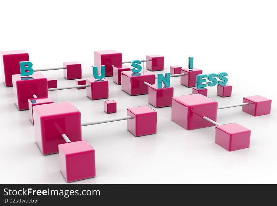 Digital illustration of Word business and business connection in isolated background