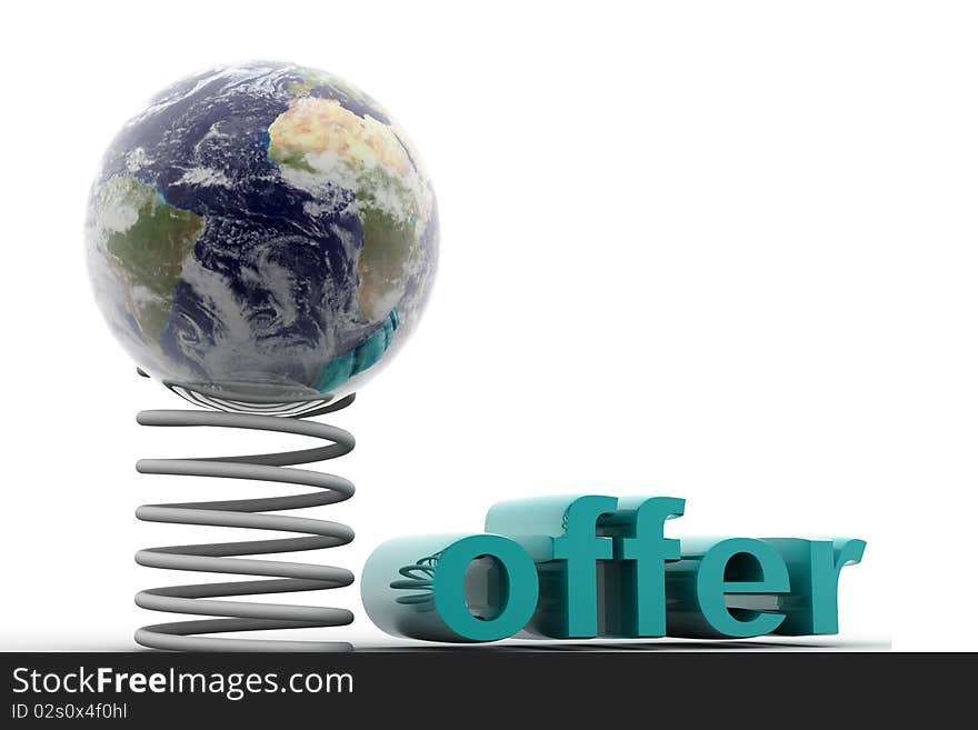 Digital illustration of globe and offer in isolated background