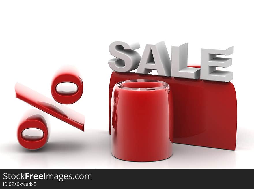 3d rendering of sale percentage in isolated background