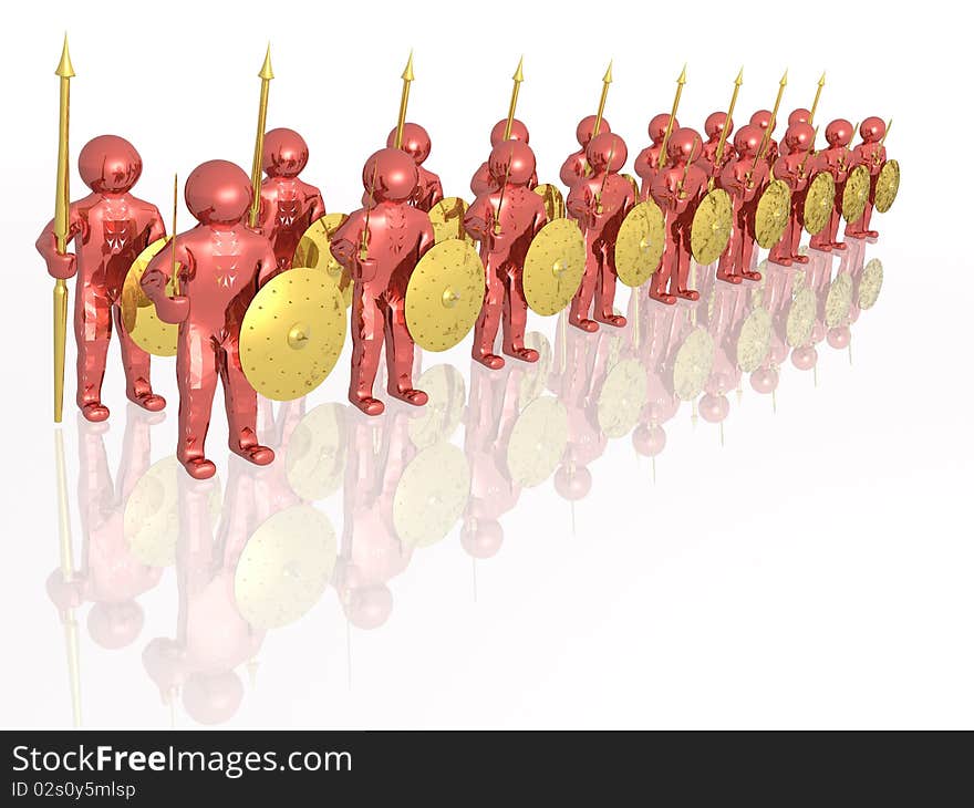 Red soldiers with swords on white background. Red soldiers with swords on white background.