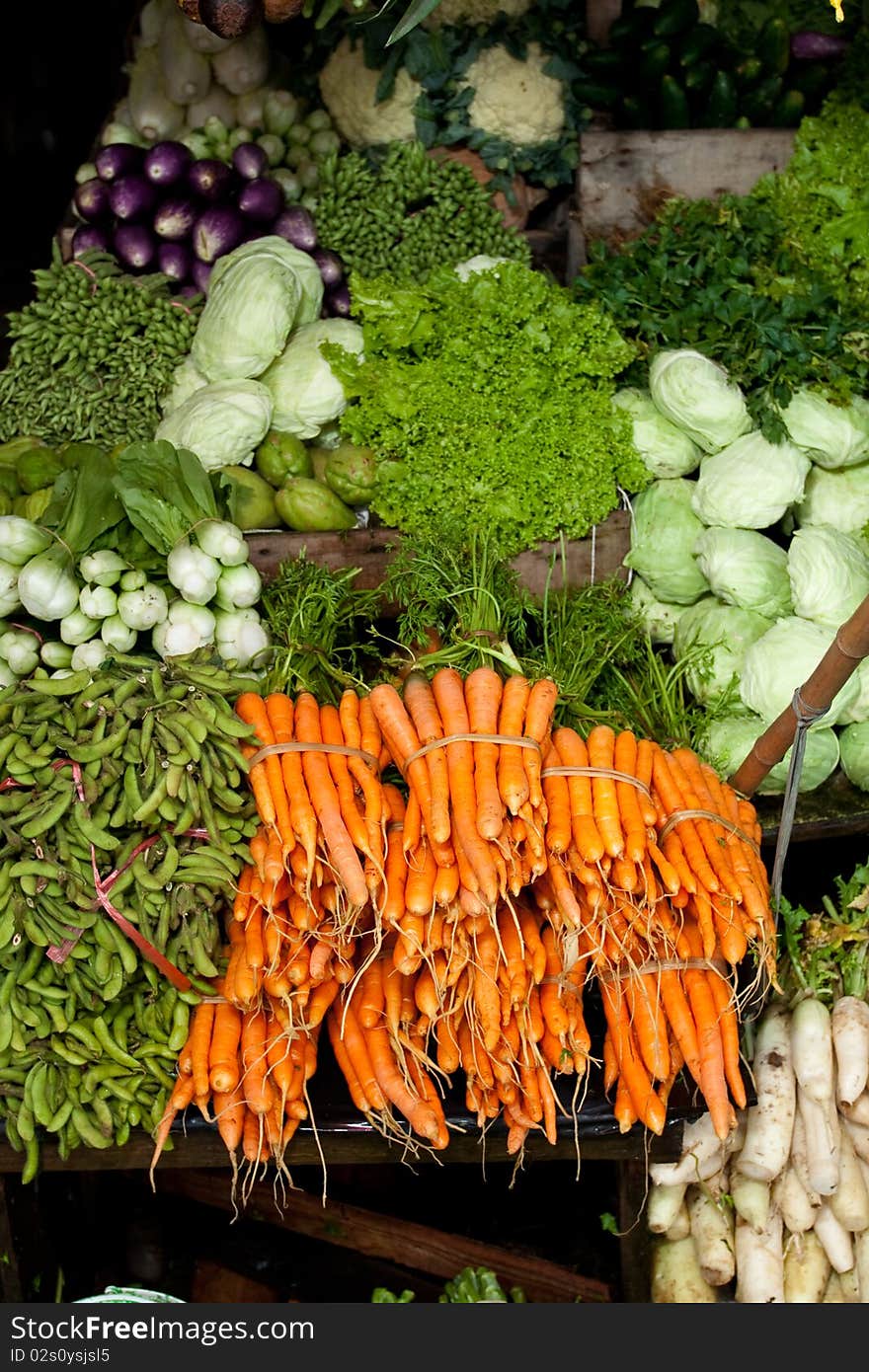 Various fresh vegetables at traditional market. Various fresh vegetables at traditional market