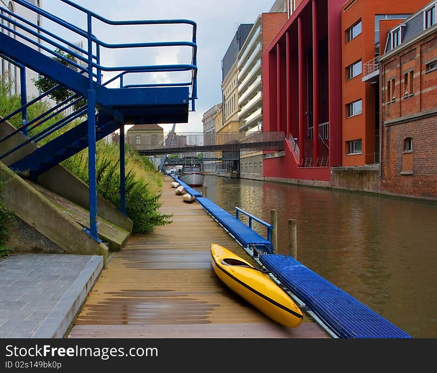 Gent, Belgium with kayak on foreground