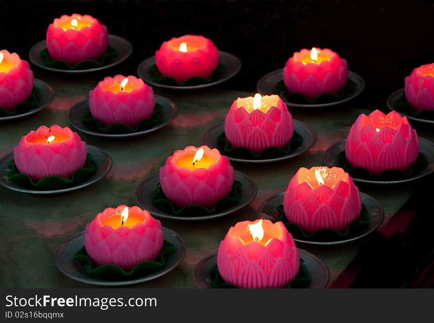 Pink candles in lotus form